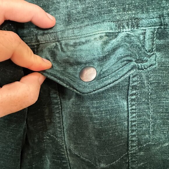 Free People Velvet Trucker Jacket Womens Small Green Snap Zip Bomber Oversized - Picture 2 of 9